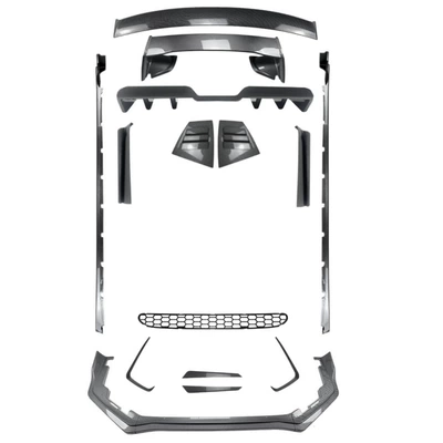 2015-2021 Subaru WRX STI VA front: Big Surrounded - early-stage-no-middle-net-full-set-body-parts-rear-spoiler-b-carbon-fiber-pattern-2014-2016
