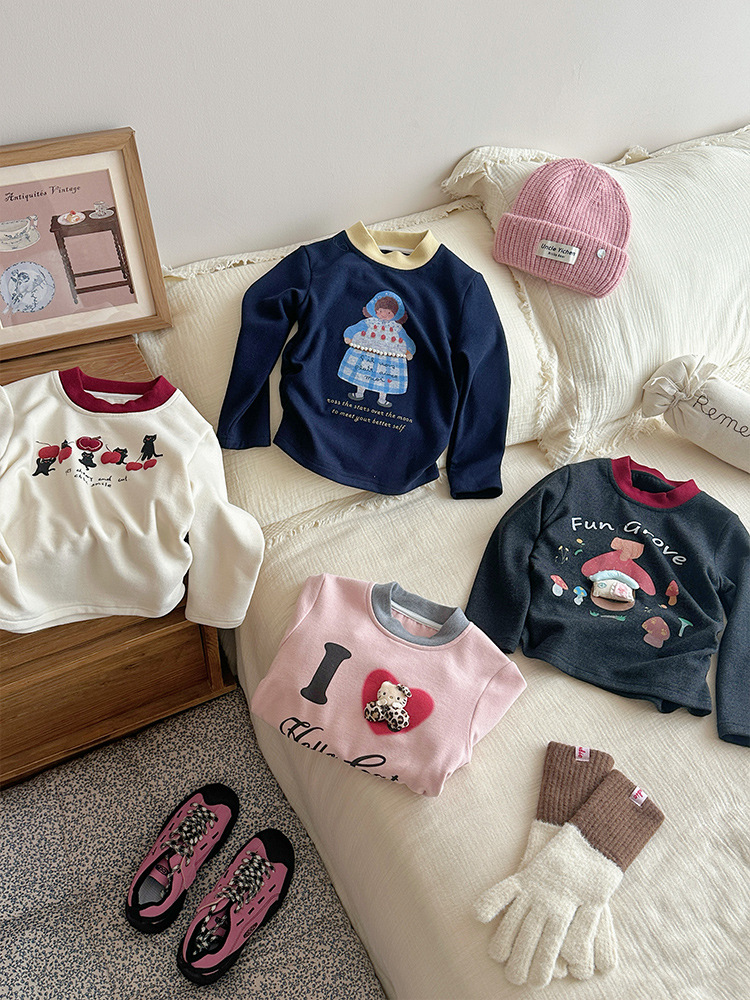[al contado] niñas de ropa infantil 2025 nueva camisa t de manga larga de invierno para niños con chaqueta de terciopelo 320g engrosada