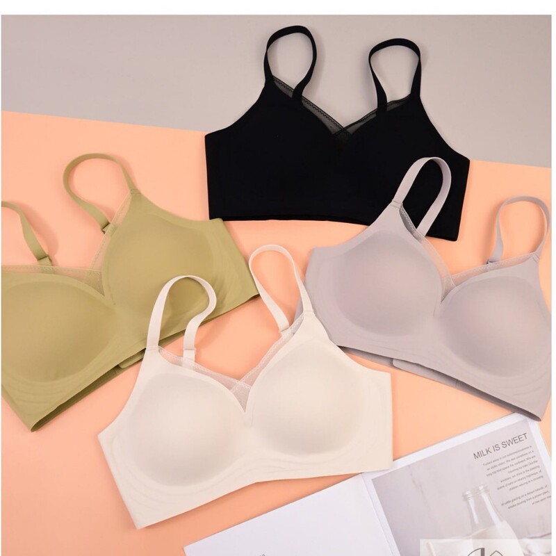 Zero-Sense Seamless Underwear 2033 with Glass Yarn Support, Soft and Comfortable, Hollow Cup, Slightly Gathered Half-Cup, Thin Strap Bra