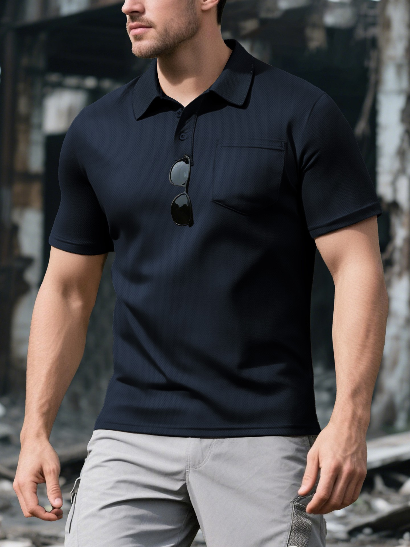 Europa y Estados Unidos transfronterizos hombre polo de verano con solapa de mangas cortas transpirables piel deportiva casual moda de hombre de mangas cortas hombre