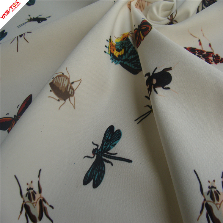 斜纹涤纶昆虫图案印花四面弹纺织服装面料 布料