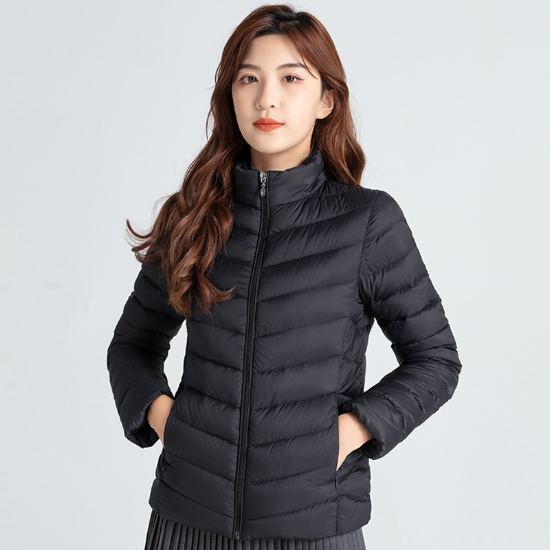 New Lightweight Ribbed down Jacket for Women, Short Style, Lightweight and Thin Outdoor Stand Collar Autumn and Winter Coat