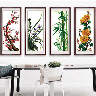 Plum, Orchid, Bamboo and Chrysanthemum Cross-stitch New Style Living Room Four Pairs of Handmade Home Own Embroidery Landscape Painting Hanging Painting Embroidery Help Generation Embroidery
