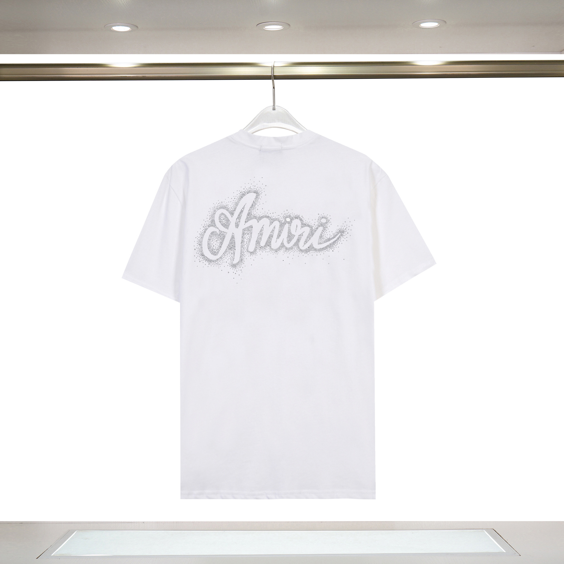 Amiri Cross-Border New AMIRI Letter Logo Hot Drilling Craft para hombres y mujeres camisetas de manga corta sueltas
