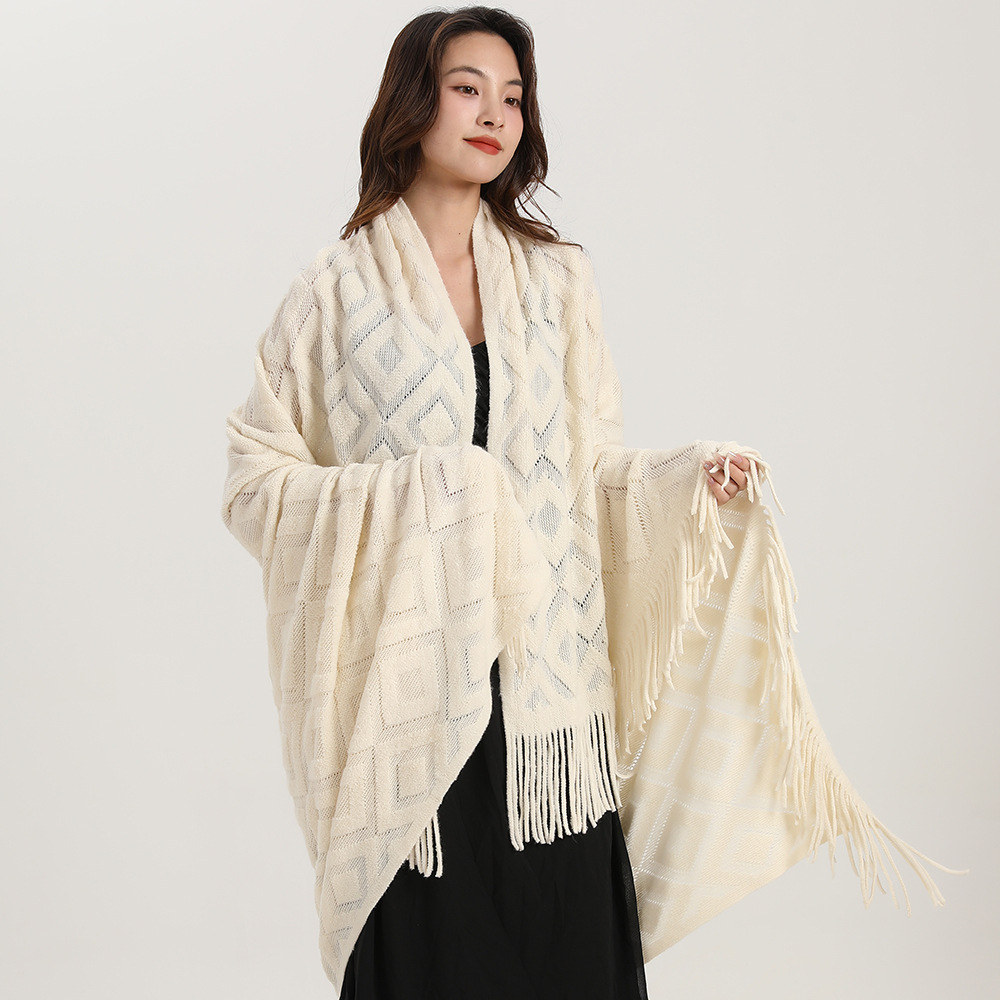 Knitted jacquard checkered blanket shawl_voghion.com