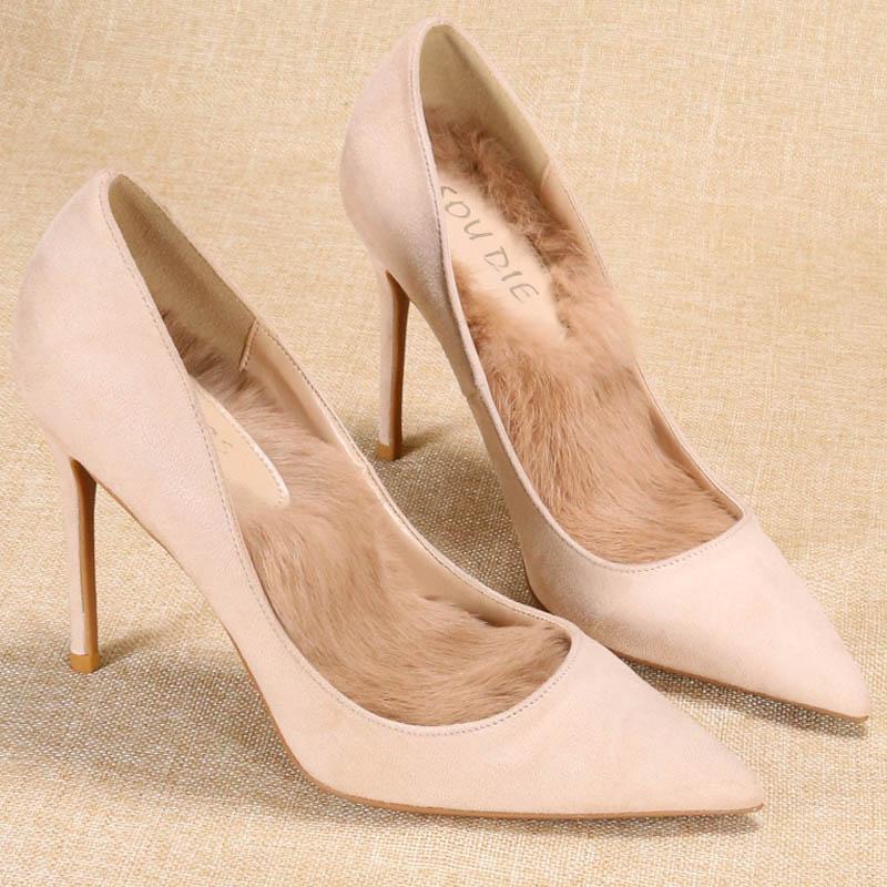 Demi-season suede keep warm high heels pointed-toe heels