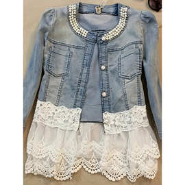 L 16401 Denim Jacket Lace Trim Short Style 牛仔蕾丝外套