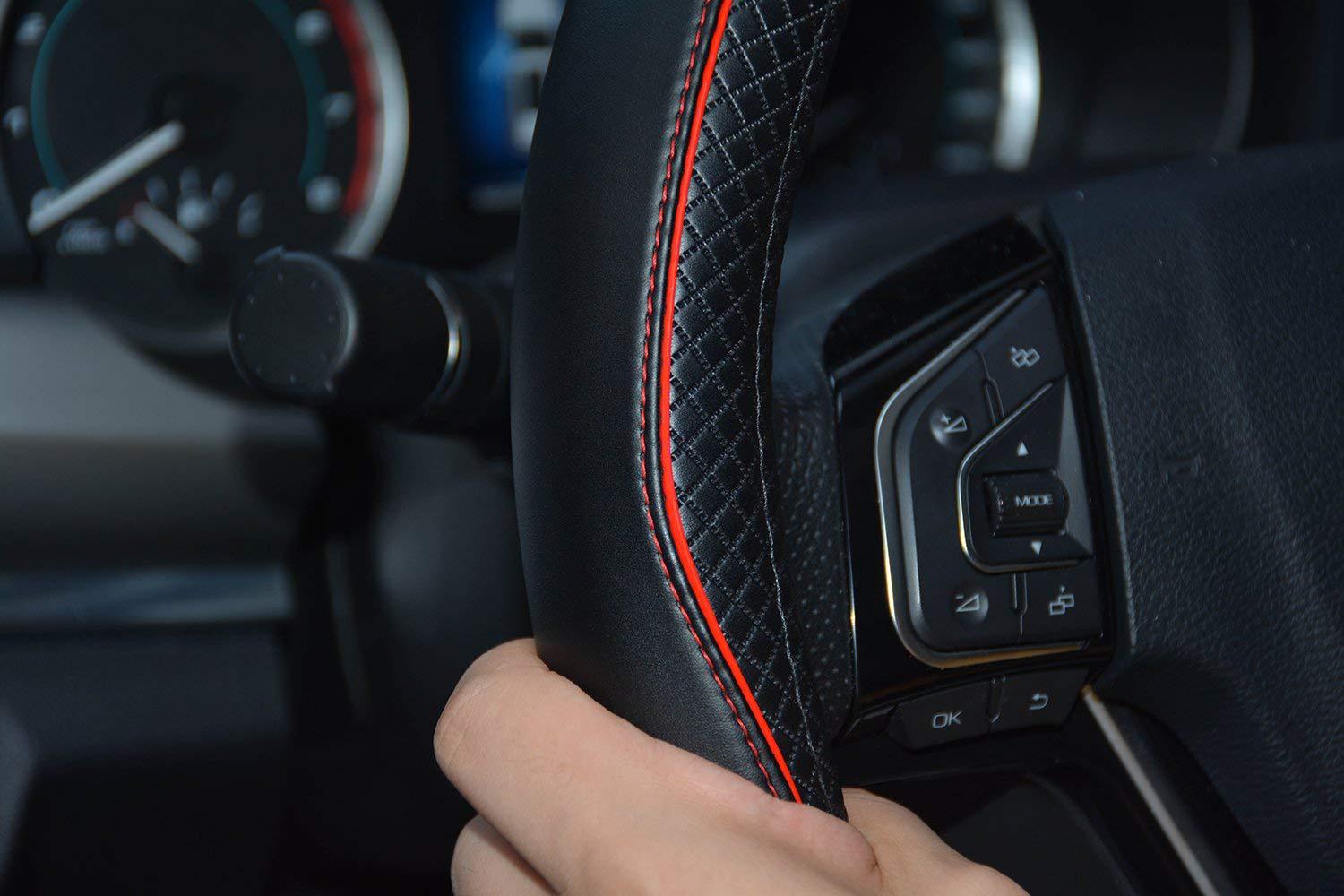New Cross-Border Foreign Trade Car Steering Wheel Cover, Fashionable Diamond-Shaped Three-Dimensional Embossed Leather Car Handle Cover, Suitable for All Seasons