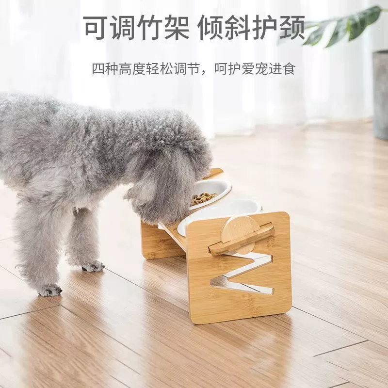 Кошки и собаки Двойная чаша Стойка для кормления домашних животных Деревянная столовая стойка для домашних животных Угол наклона Обеденный стол для домашних животных Деревянная стойка для кормления кошек и собак