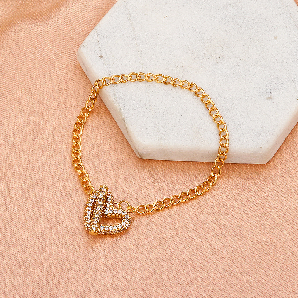 Net celebrity minimalist love bracelet retro copper inlaid zircon heart-shaped OT buckle bracelet