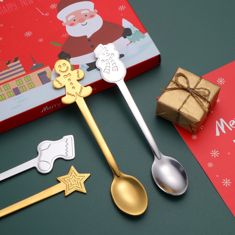 卸売クリスマスステンレス鋼スプーンギフトセット漫画デザートコーヒースプーンクリエイティブクリスマスジンジャー男スプーン|undefined