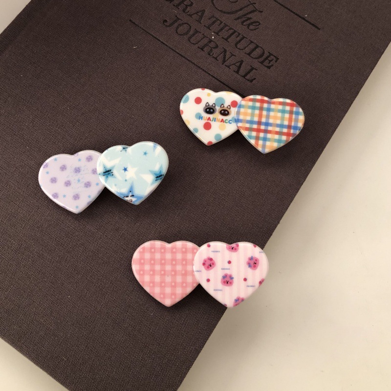 Women's Gender IG Style Sweet Women's Color Block Heart Shape Plastic Hair Clip