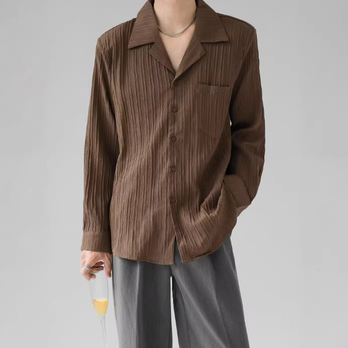 Lightly Mature Korean Style Trendy Handsome Long-Sleeved Shirt for Men, Loose Casual Wrinkle-Resistant Non-Iron Shirt, Spring Top