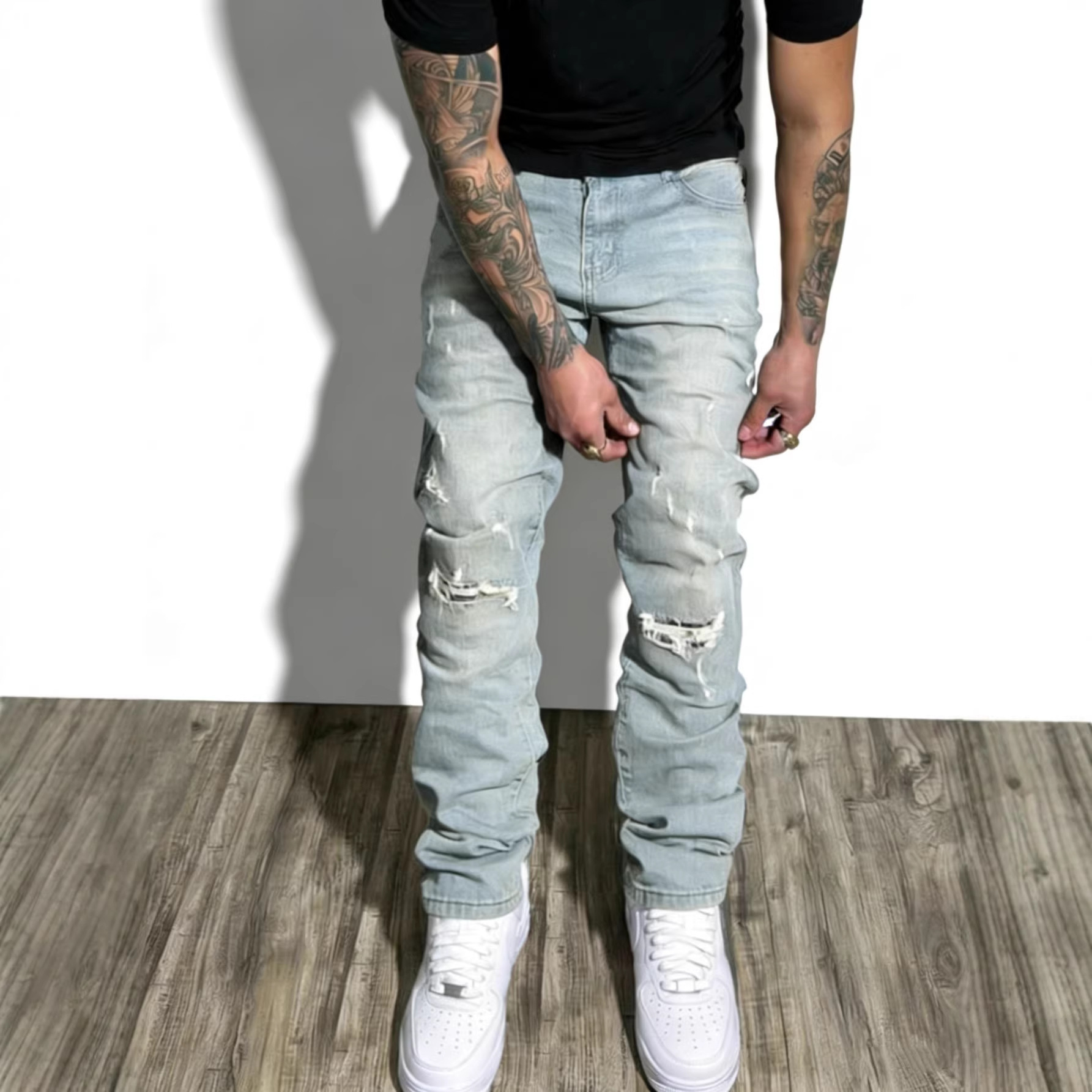 Men's Loose Wide Leg Jeans European And American Style Fashionable Leopard Print Trendy Comfortable Denim Trousers_mkmklike.com