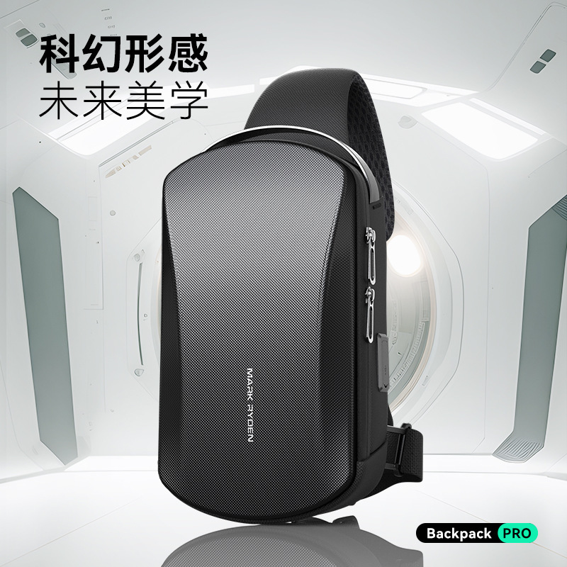 Mark Ryden New Hard Shell Chest Bag Men's Trendyy Fashion Water-Repellent Shoulder Crossbody Bag 8inch iPad Men's Bag