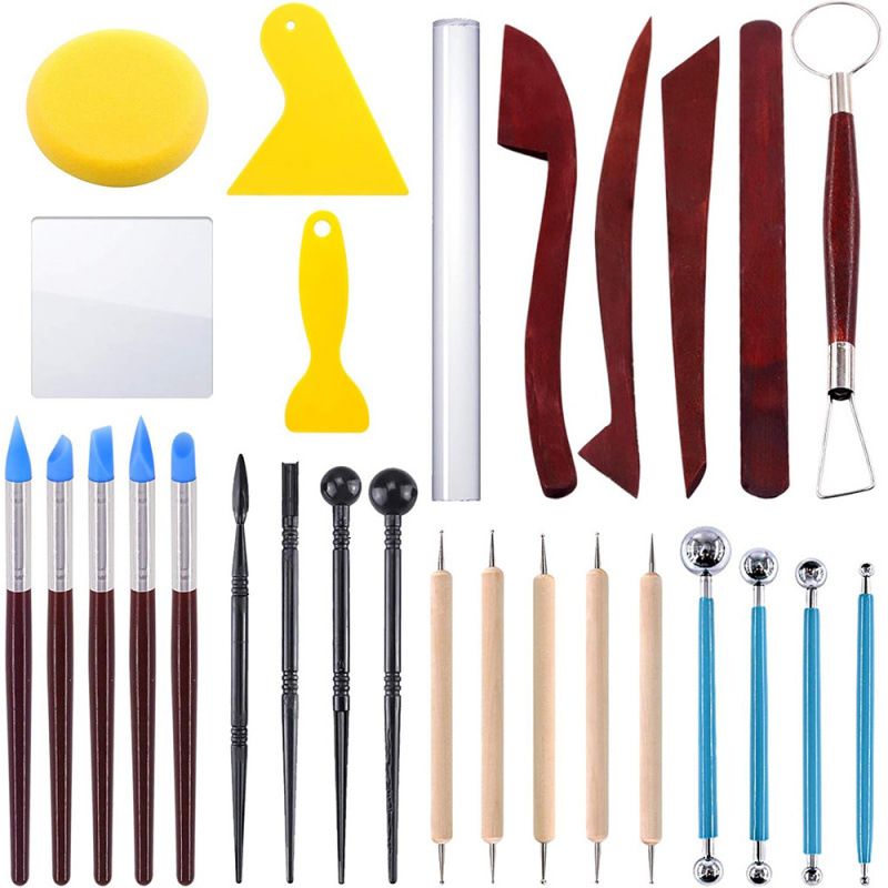 Herramientas de cerámica transfronterizas de acero inoxidable bola varilla de piedra plástica arcilla conjunto de barro de cerámica herramientas manuales escultura cuchillo penetración