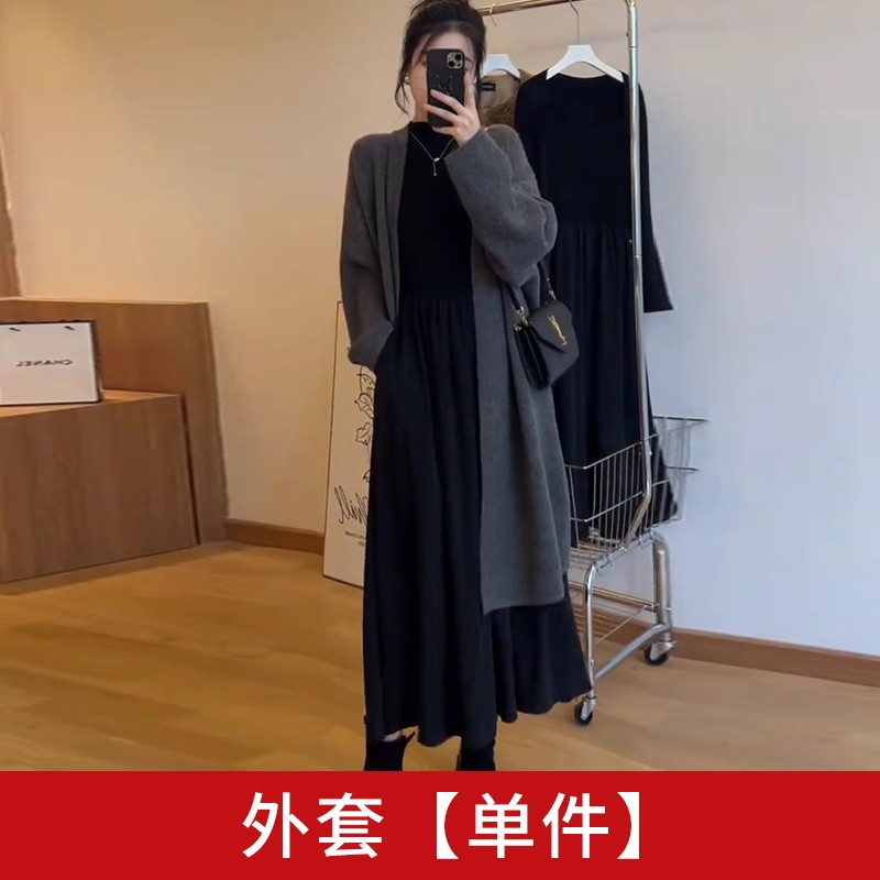 2024 새로운 가을과 겨울 검은 니트 원피스 어린이 가을 전체 향긋한 한국식 세트 원피스