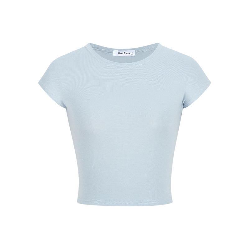 MosesQueen2025 新しい夏のホットガールショートショルダートップインラウンドネックスリムフィット半袖 Tシャツ|undefined