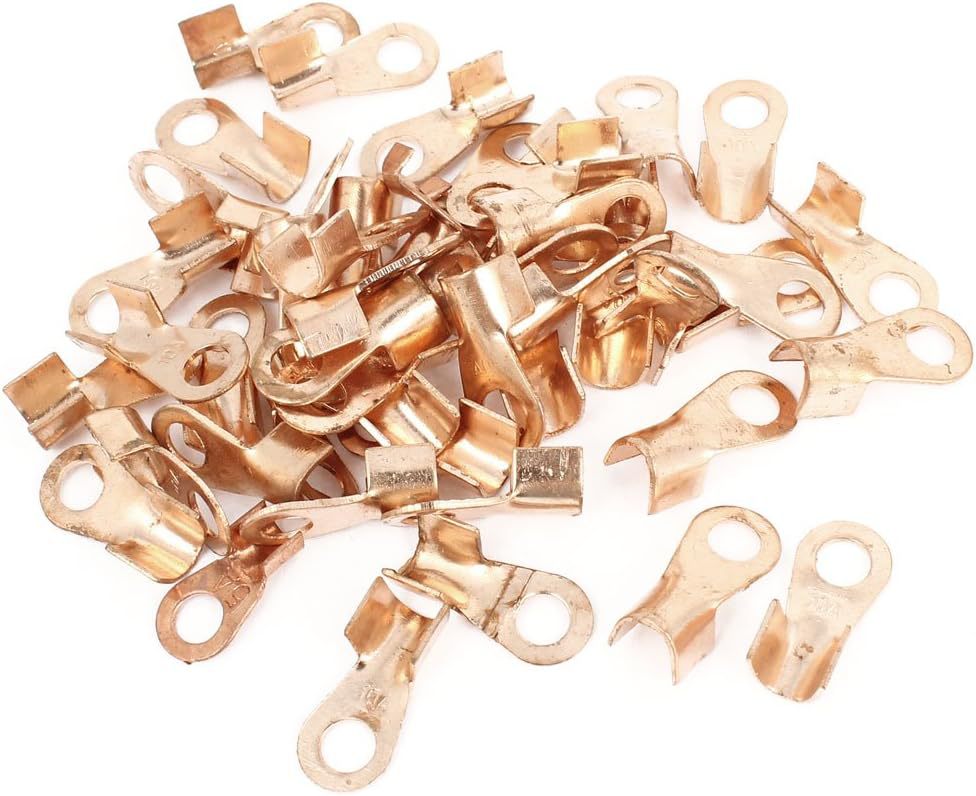 uxcell 50 Pcs 10A Open Cable Connector Lug Copper Passing Th