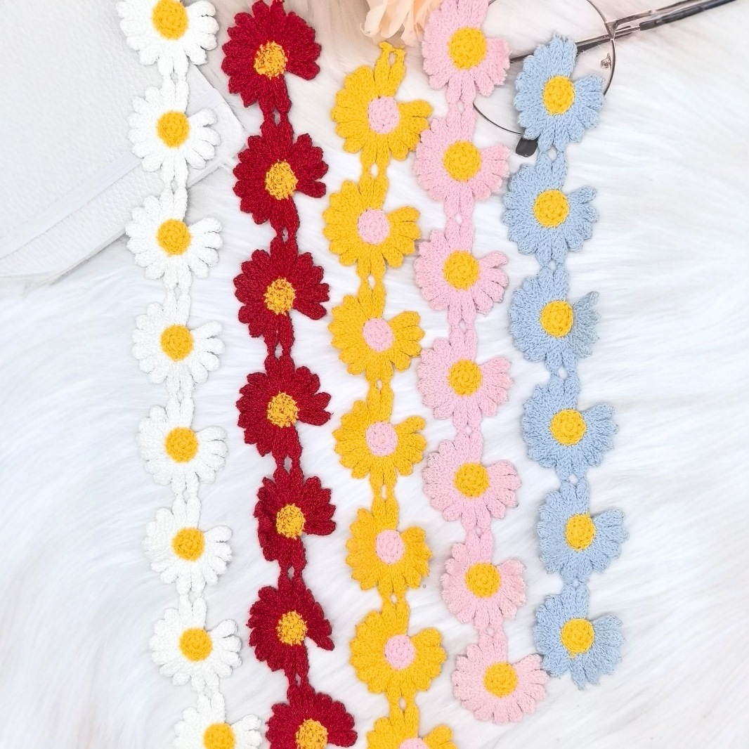 黄色小雏菊花边刺绣牛奶丝水溶女装DIY服装辅料花朵双色花边设计