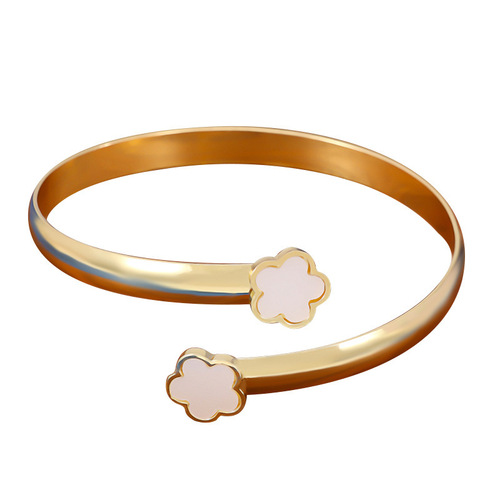 Niche Design Metal Polished Five-Petal Flower Open Bracelet for Women, European and American Cross-Border Hot Selling Personality Clover Bracelet