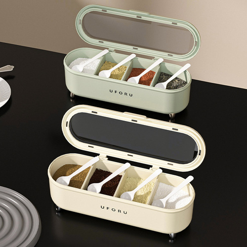 Seasoning box combination set household kitchen supplies salt, sugar, MSG four-compartment storage all-in-one multi-compartment light luxury seasoning jar