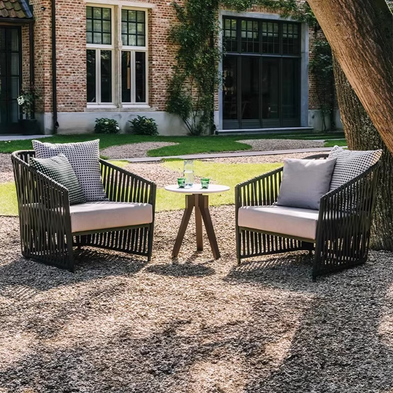 Sofá de ocio creativo de tejido de cuerda combinación de terraza casa terraza mesa de té pequeño sofá silla muebles al aire libre