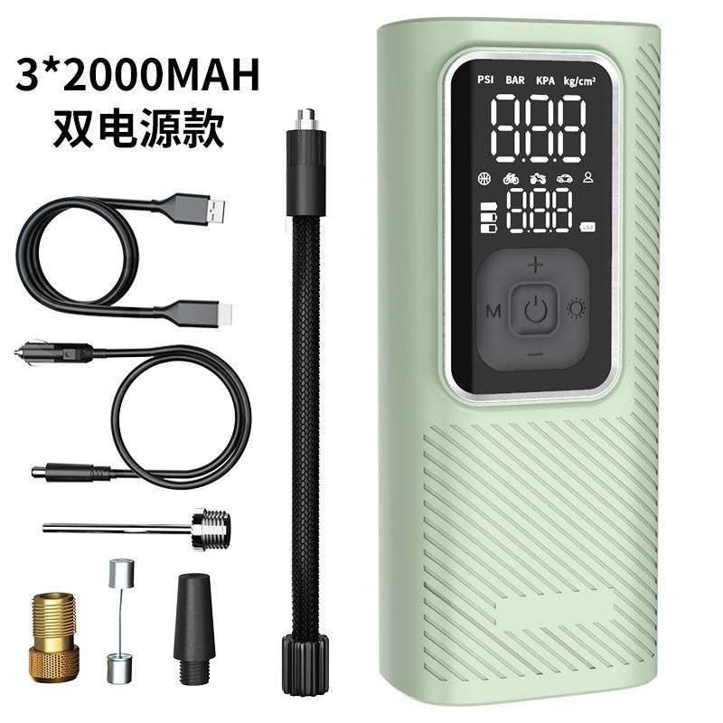 Portable Air Pump: Qìchē Hava nasosu - 9466-mint-green-dual-power-cord-20003mah