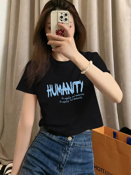 Cotton summer short short sleeve T-shirt with a round collar