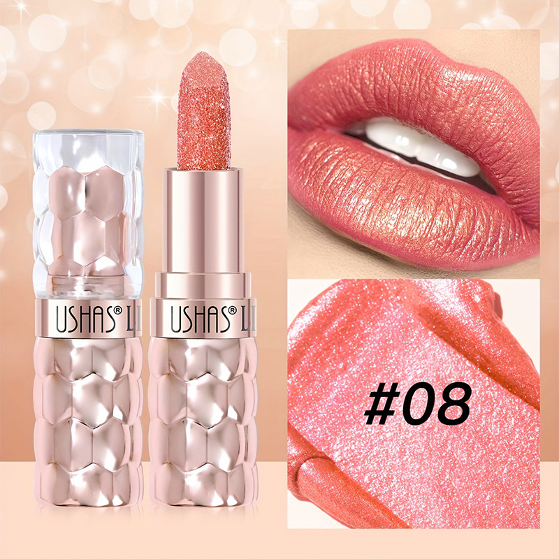 USHAS European and American Cross-border spot lápiz labial nacarado taza impermeable y antiadherente lápiz labial fino hidratante de larga duración UC012A B