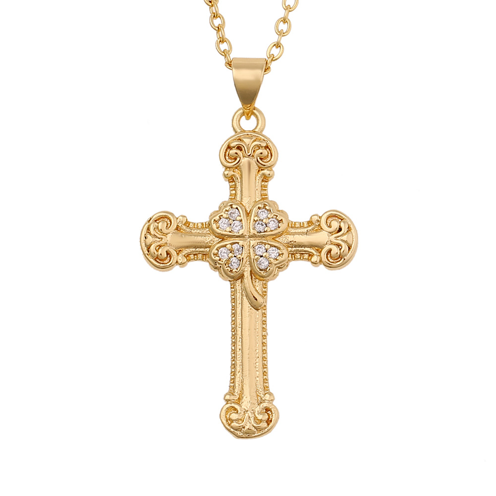 6g Weight Necklace Classification Wedding, Travel Occasion Copper Material Cross Pattern Unisex Gender Ethnic Style Style Retro Copper Cross Pendant Necklace 3