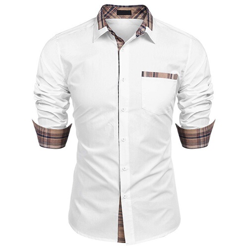 New European and American Men's Plain Color Collar Long Sleeve Button-down Shirt on AliExpress