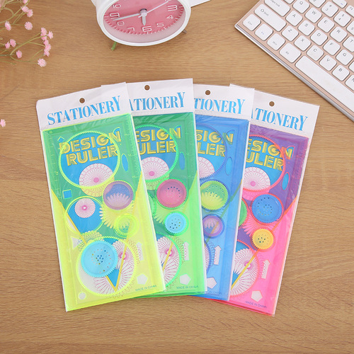 Children's Cartoon Ten Thousand Flower Ruler Multifunctional Student Drawing Circle Geometric Template Ruler Creative Drawing Ruler Wholesale