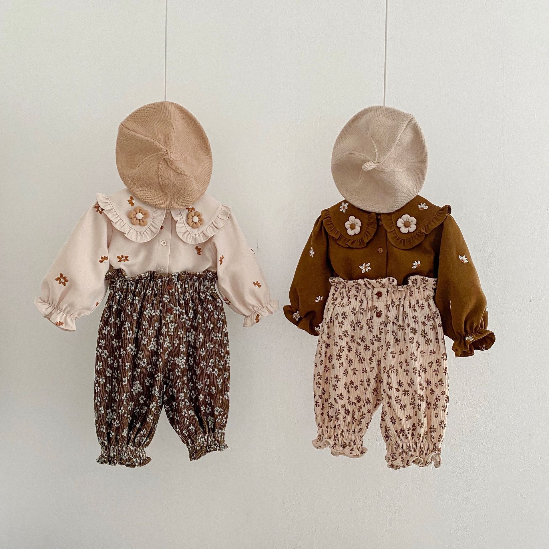 2022 bebé primavera estilo coreano abrigo 0-1 años bebé niña INS estilo occidental muñeca cuello bordado Top bebé camisa