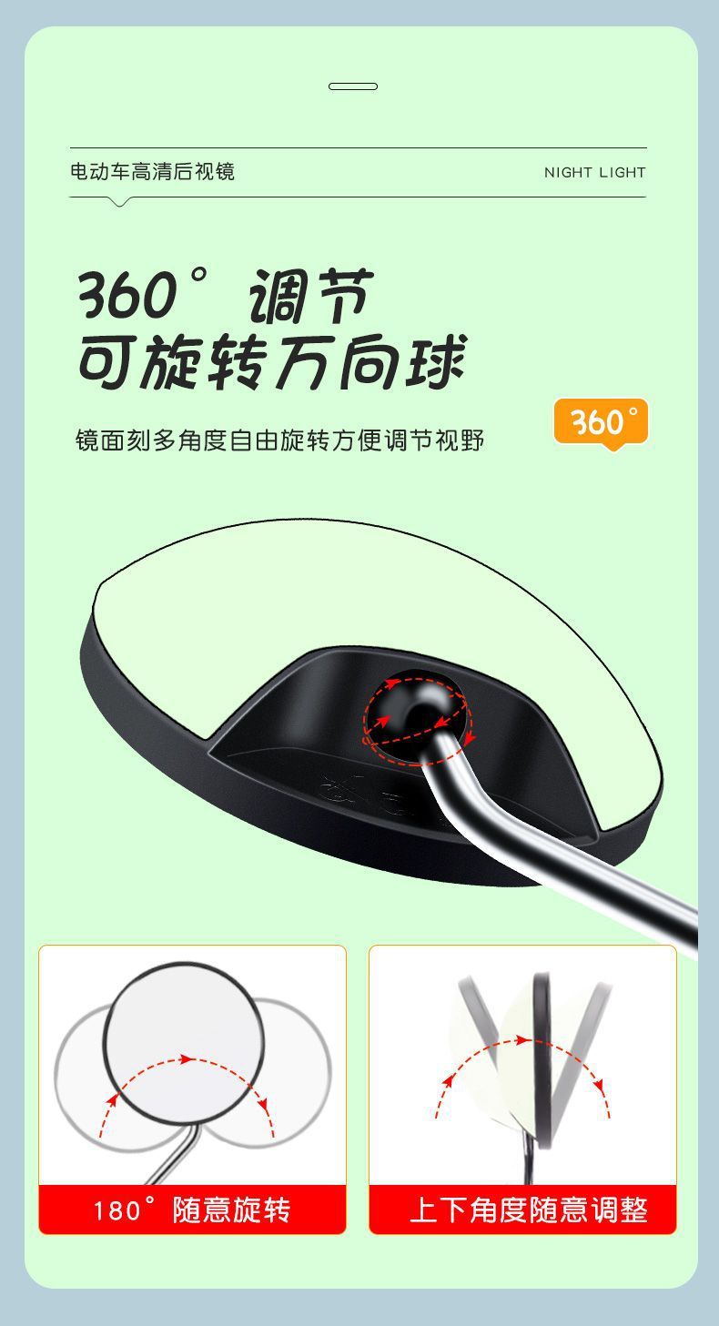 Electric Vehicle Rearview Mirror Suitable for Yadea, Aima, and Other Electric Bicycles, Universal Cartoon High-Definition Wide-Angle Reflector