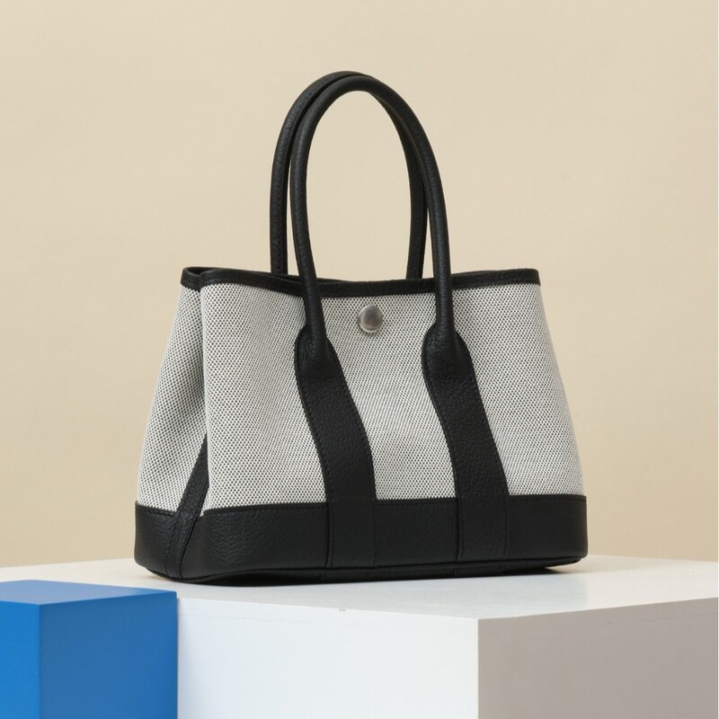 Fully Hand-Sewn Mini Garden Bag 23cm Original Negonda Leather and Canvas Tote Bag for Women Fully Hand-Sewn Mini Garden Bag 23cm Original Negonda Leather and Canvas Tote Bag for Women