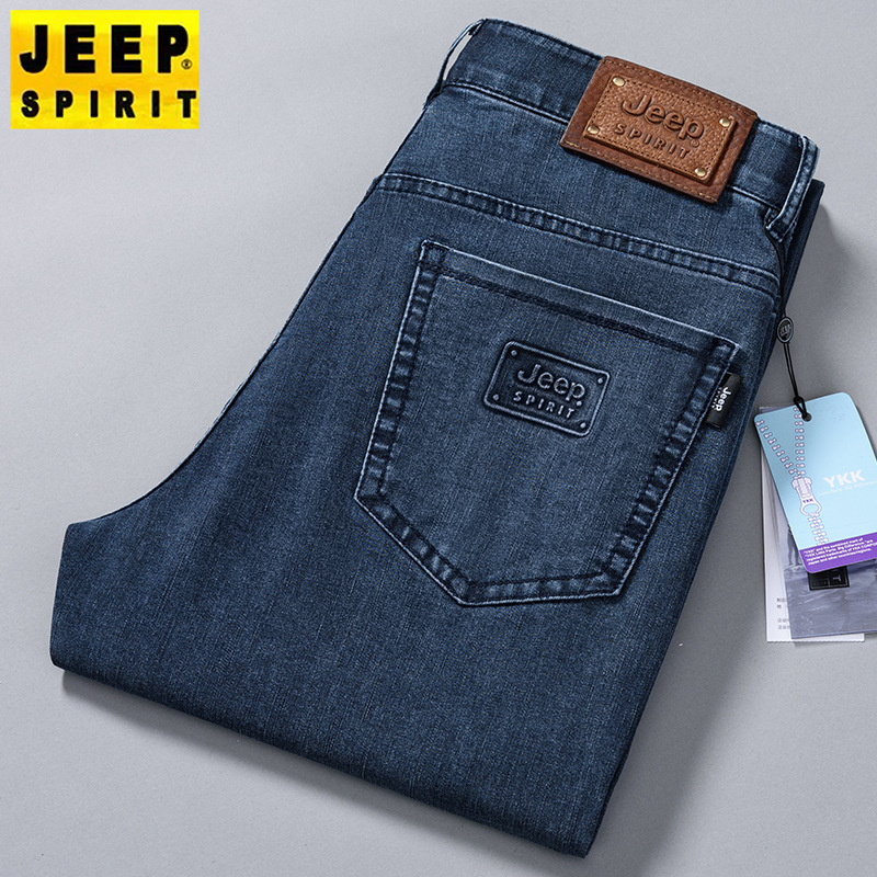 Spring and Summer New Men's Brand Jeans Business Casual Loose Straight Elastic Mid-Waist Embroidery Thin J3011