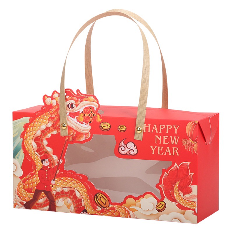 Nueva caja de embalaje para hornear, caja de regalo de año nuevo, caja de mano de caramelo crujiente de copo de nieve, caja vacía de nueces de año nuevo, regalo de año nuevo