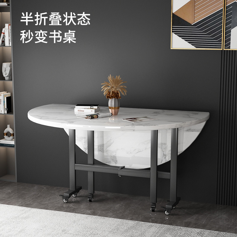 Folding Dining Table Commercial Household Small Apartment Dining Table Round Table Dining Table with Tempered Glass Turntable Dining Table and Chair