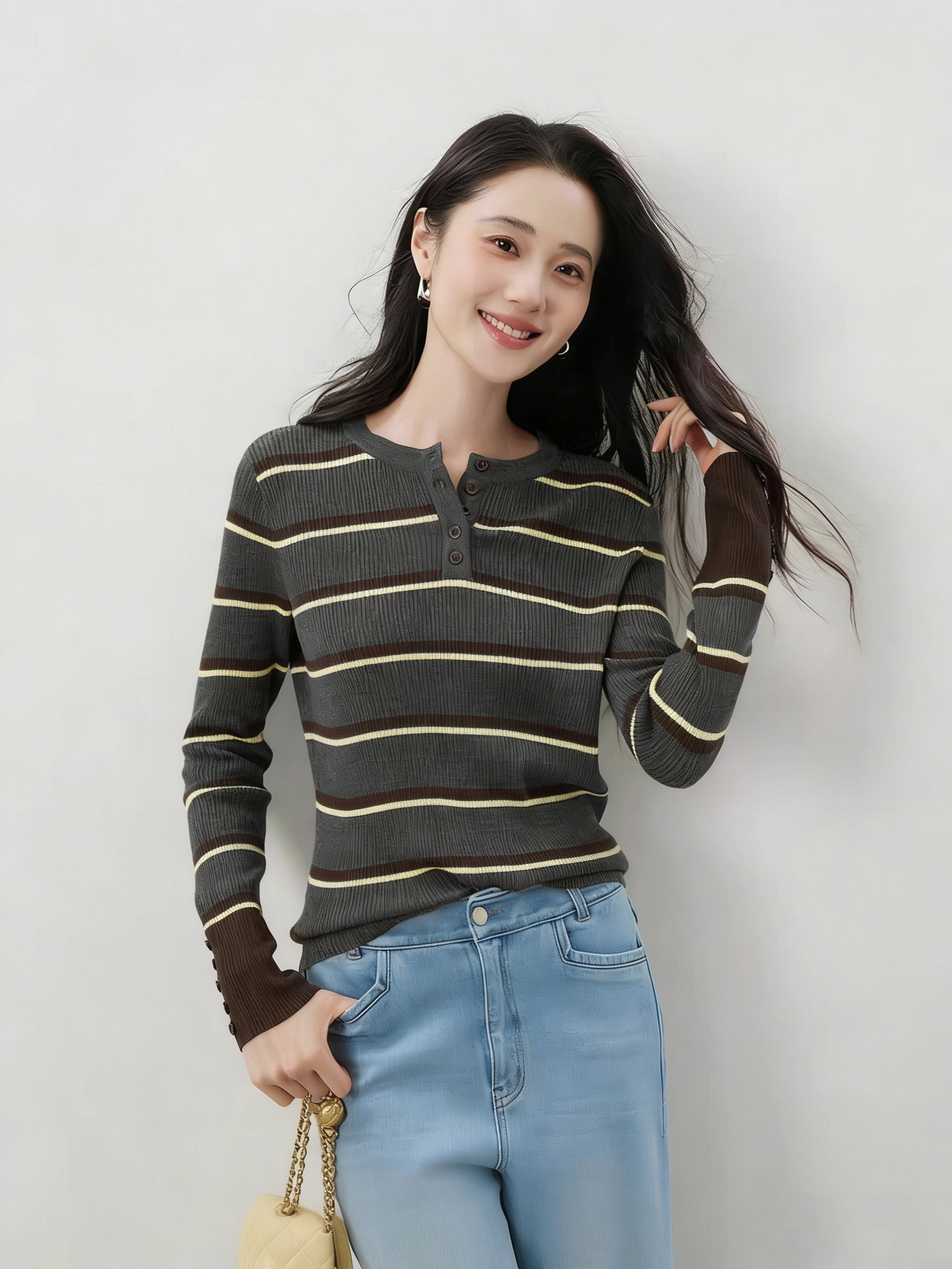 Retro silk woolen knitted spring sweater