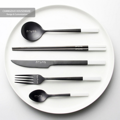 Nordic black and white letters Western food steak knife fork spoon chopsticks creative ins style tableware restaurant hotel supplies distribution