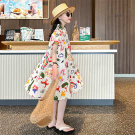 女童连衣裙夏季2025新款儿童夏装衬衫裙子女孩大童公主裙透气A字