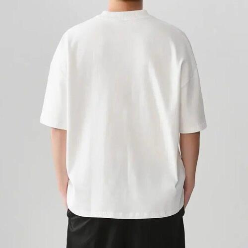 320g Heavyweight American Style Men's Loose Fit Short Sleeve Round Neck Base Shirt Women's Drop Shoulder White Casual Inner Top