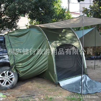 Avtomobil dam çadırları, tent with mesh extension canopy - military-green-one-bed-and-one-living-room-with-silver-coating-and-multi-functional-rain-cover-double