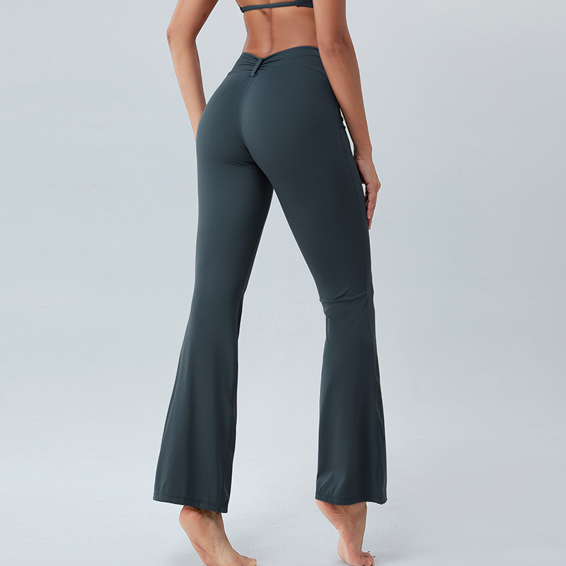 Otoño nuevo nude plisado pantalones de yoga de las mujeres adelgazamiento casual pierna ancha pantalones acampanados al aire libre corriendo hip lifting fitness Pantalones
