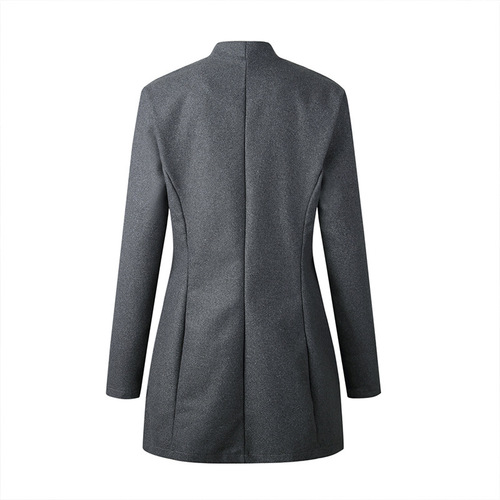 Winter women's trench coat, mid-length wool coat with a small stand-up collar