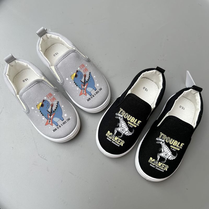 Spring and Autumn Foreign Trade Cartoon Dinosaur Embroidery Children's Canvas Shoes Men's and Women's Toddler Shoes for Children 1-5 Years Old