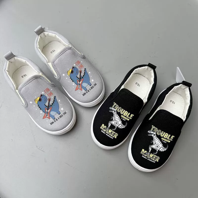Весной и осенью Внешняя торговля детская парусиновая обувь с вышивкой динозавров из мультфильмов для мальчиков и девочек детская обувь для малышей От 1 до 5 лет