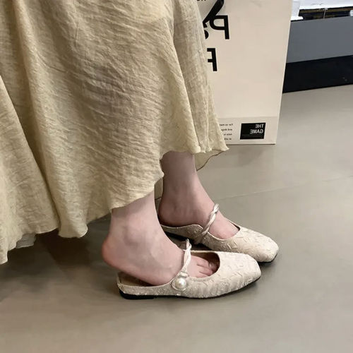 French Marie Jane Baotou Half Slippers Women's Shoes External Wear 2025 New Spring and Summer Flat Quality Half Support Single-layer Shoes