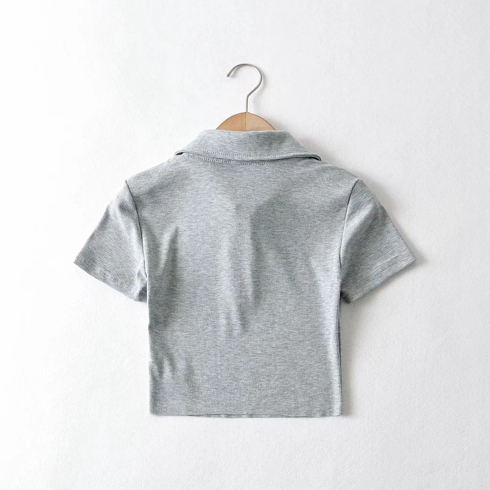solid color polo collar sexy short-sleeved T-shirt NSAC52129